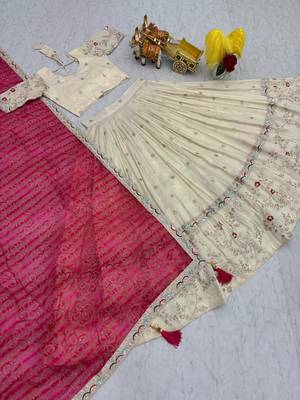 cream tissue lehenga choli - free size  3