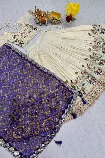cream georgette lehenga choli - free size 