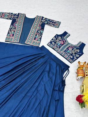 navy-blue silk lehenga choli - free size  4