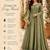 Sage green embroidered silk blend anarkali free size stiched kurta with dupatta for women