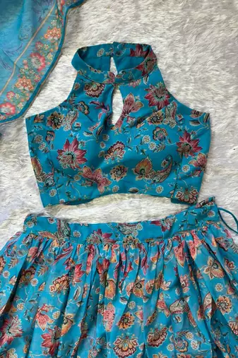blue organza lehenga choli - free size 