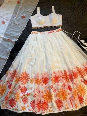 white georgette lehenga choli - free size  5