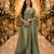 Sage green embroidered silk blend anarkali free size stiched kurta with dupatta for women