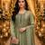 Sage green embroidered silk blend anarkali free size stiched kurta with dupatta for women