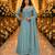 Blue embroidered silk blend anarkali free size stiched kurta with dupatta for women
