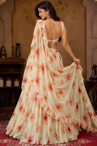cream georgette lehenga choli - free size 