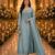 Blue embroidered silk blend anarkali free size stiched kurta with dupatta for women