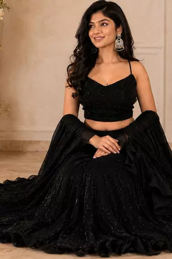 black georgette lehenga choli - free size 