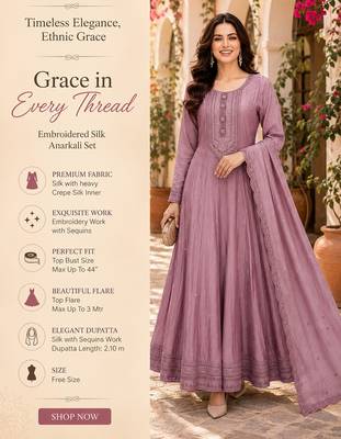 Purple embroidered silk blend anarkali free size stiched kurta with dupatta for women 2