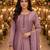 Purple embroidered silk blend anarkali free size stiched kurta with dupatta for women