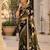 Black Color Floral Zari Weaving And Attractive Dori Piping Fitting With Hand Dyeing Chainya Tissue Shimmer Saree