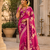Pink Color Floral Zari Weaving And Attractive Dori Piping Fitting With Hand Dyeing Chainya Tissue Shimmer Saree