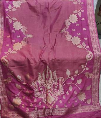 Pink Color Floral Zari Weaving And Attractive Dori Piping Fitting With Hand Dyeing Chainya Tissue Shimmer Saree 4