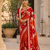 Red Color Floral Zari Weaving And Attractive Dori Piping Fitting With Hand Dyeing Chainya Tissue Shimmer Saree
