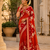 Red Color Floral Zari Weaving And Attractive Dori Piping Fitting With Hand Dyeing Chainya Tissue Shimmer Saree