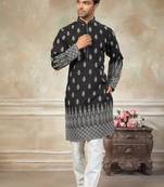 wedding silk fabric with embroidery and printed work kurta payjama