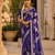 Purple Color Floral Zari Weaving And Attractive Dori Piping Fitting With Hand Dyeing Chainya Tissue Shimmer Saree