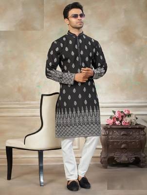 wedding silk fabric with embroidery and printed work kurta payjama 2