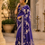 Purple Color Floral Zari Weaving And Attractive Dori Piping Fitting With Hand Dyeing Chainya Tissue Shimmer Saree