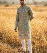 wedding silk fabric with weaving and printed work kurta payjama