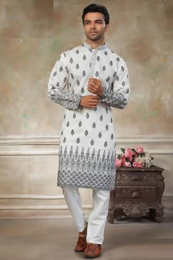 wedding silk fabric with embroidery and printed work kurta payjama
