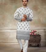 wedding silk fabric with embroidery and printed work kurta payjama