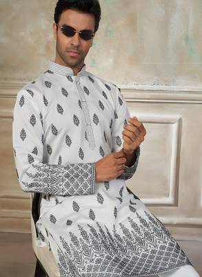 wedding silk fabric with embroidery and printed work kurta payjama 2