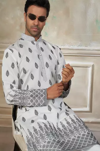 wedding silk fabric with embroidery and printed work kurta payjama