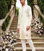 wedding silk fabric with weaving and printed work kurta payjama