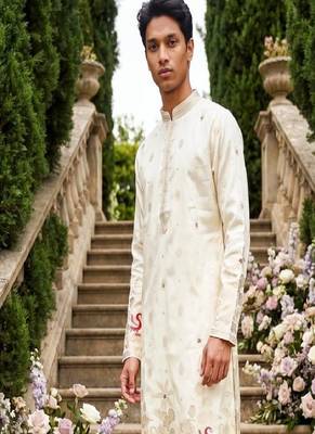 wedding silk fabric with weaving and printed work kurta payjama 2