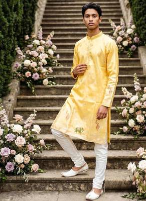 wedding silk fabric with weaving and printed work kurta payjama 1