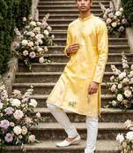 wedding silk fabric with weaving and printed work kurta payjama