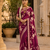 Wine Color Floral Zari Weaving And Attractive Dori Piping Fitting With Hand Dyeing Chainya Tissue Shimmer Saree
