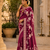 Wine Color Floral Zari Weaving And Attractive Dori Piping Fitting With Hand Dyeing Chainya Tissue Shimmer Saree