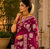 Wine Color Floral Zari Weaving And Attractive Dori Piping Fitting With Hand Dyeing Chainya Tissue Shimmer Saree