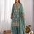 teal blue embroidered silk blend sharara suit set with zari work dupatta