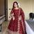 maroon silk blend embroidered anarkali gown with scalloped dupatta
