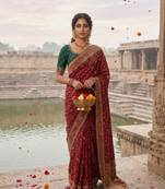 Maroon Color Embroidery Weaving Flower Border With Dori Piping Fitting Pashmina Silk Saree