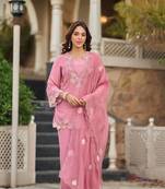 pink embroidered kurta pant set with dupatta