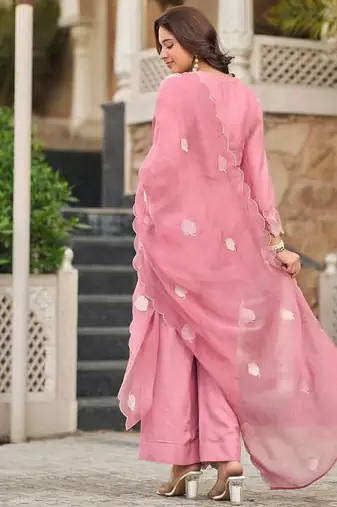 pink embroidered kurta pant set with dupatta