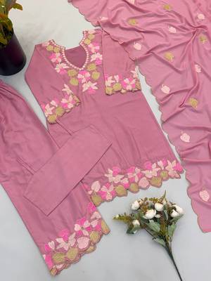 pink embroidered kurta pant set with dupatta 4