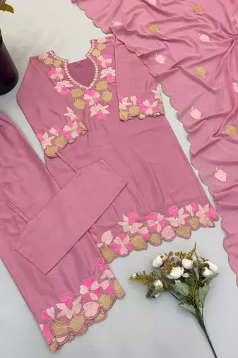 pink embroidered kurta pant set with dupatta