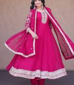 rani pink faux georgette embroidered anarkali suit with dupatta