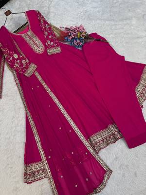 rani pink faux georgette embroidered anarkali suit with dupatta 4
