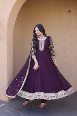 wine faux georgette embroidered anarkali suit with dupatta 2