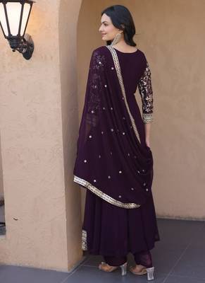 wine faux georgette embroidered anarkali suit with dupatta 3