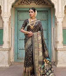 Black Color Printed Pallu With Body Print Jacquard Weaving Border Dola Silk Saree