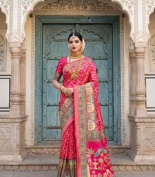 Pink Color Printed Pallu With Body Print Jacquard Weaving Border Dola Silk Saree