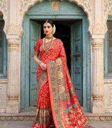 Red Color Printed Pallu With Body Print Jacquard Weaving Border Dola Silk Saree