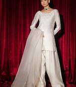 White glass roman silkblend embroidered kurta set with salwar & rangoli silkblend dupatta